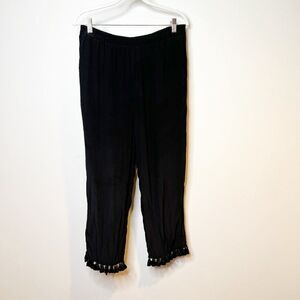 Club Monaco Womens Black Silk Tassel Elastic Waist Wide Leg Cropped Pant Size 8